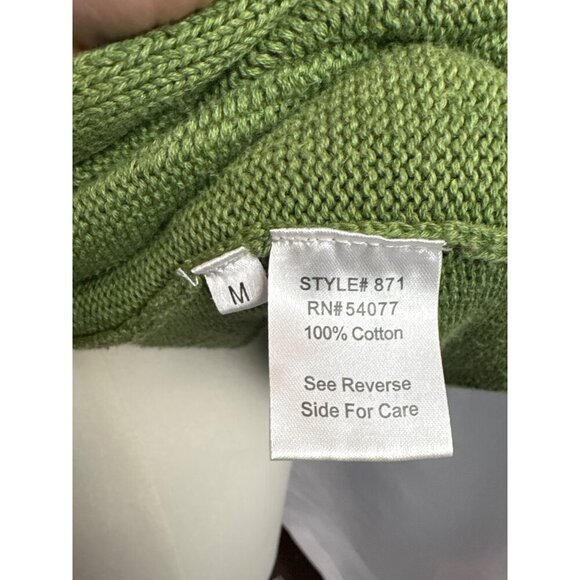 Cabi Green Knit Cardigan Sweater M Floral Crochet Detail Button Front 100% Cotto - Picture 7 of 7